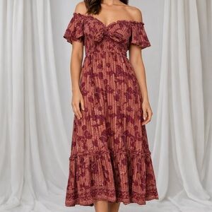 Cleobella Pink Floral Ashlyn Midi Dress in Batik Print Size Small